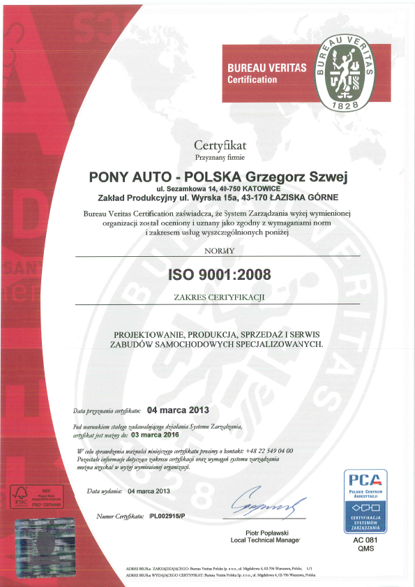 2013 Pierwszy certyfikat ISO-1